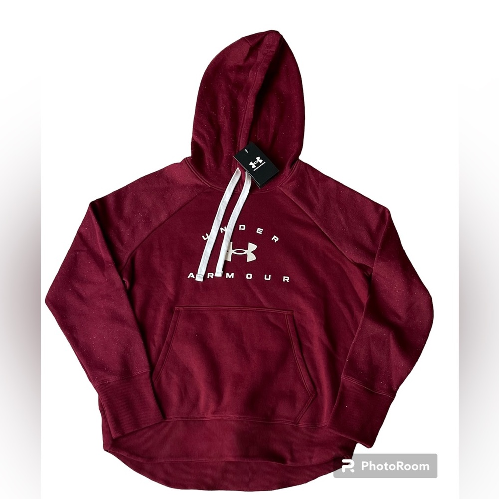 Under Armour Small Burgundy Kanga Pocket Hoodie Speckled sleeves and hood NWT - Picture 2 of 8